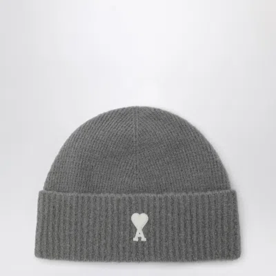 Ami Alexandre Mattiussi Ami Paris Ami De Coeur Grey Wool Beanie Men In Green