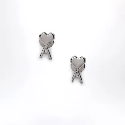 Ami Alexandre Mattiussi Ami Paris Ami De Coeur Hammered Brass Earrings In Silver In Purple