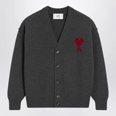 AMI ALEXANDRE MATTIUSSI AMI PARIS AMI DE COEUR HEATHER GREY WOOL CARDIGAN