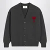 Ami Alexandre Mattiussi Ami De Coeur Heather Grey Wool Cardigan In Gold