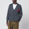 Ami Alexandre Mattiussi Ami De Coeur Heather Grey Wool Cardigan In Gray