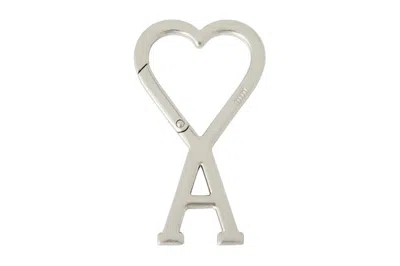 Pre-owned Ami Alexandre Mattiussi Ami Paris Ami De Coeur Hook Keyring Vibrated Silver