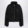 Ami Alexandre Mattiussi Black Down Jacket With Adc Embroidery And Removable Hood In Tech Fabric Woman In Black
