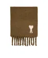 Ami Alexandre Mattiussi Rectangular Brown Alpaca Blend Scarf With Monogram Motif In Brown