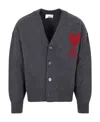 Ami Alexandre Mattiussi Heather Grey Wool Cardigan With Embroidered Logo In Gray
