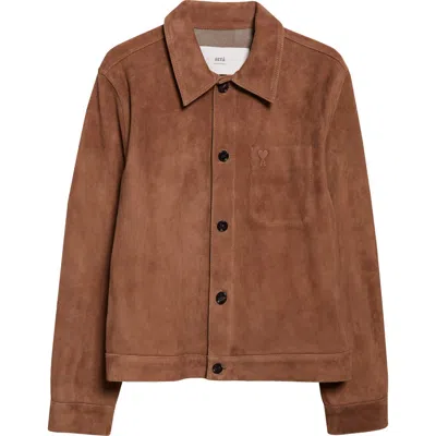 Ami Alexandre Mattiussi Ami Paris Ami De Coeur Leather Shirt Jacket In Brown