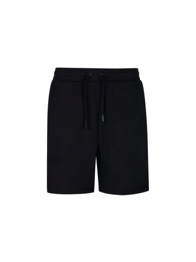 Ami Alexandre Mattiussi Ami Paris Ami De Coeur Logo Embossed Drawstring Shorts In Black