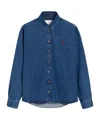Ami Alexandre Mattiussi Adc Button-down Collar Logo-embroidered Denim Shirt In Blue