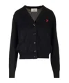 Ami Alexandre Mattiussi Ami V-neck Button-down Cardigan With Subtle Red Emblem In Black