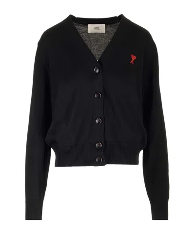 AMI ALEXANDRE MATTIUSSI AMI PARIS AMI DE COEUR LOGO EMBROIDERED BUTTONED CARDIGAN