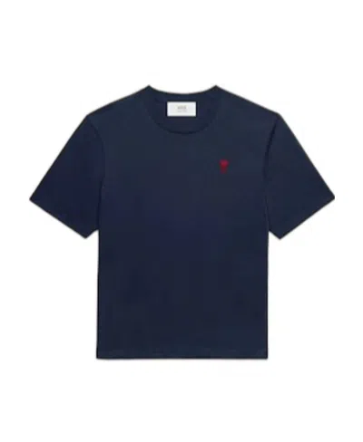 Ami Alexandre Mattiussi Ami Paris Ami De Coeur Logo Embroidered Crewneck T-shirt In Blue