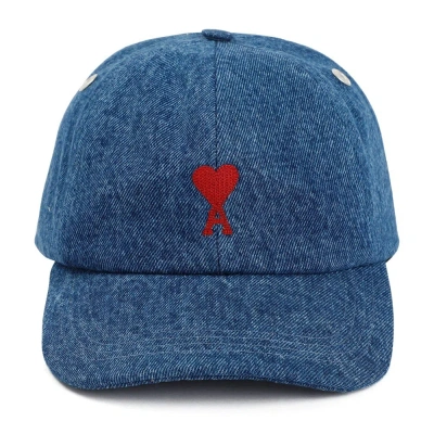 Ami Alexandre Mattiussi Ami Paris Ami De Coeur Logo Embroidered Denim Baseball Cap In Blue