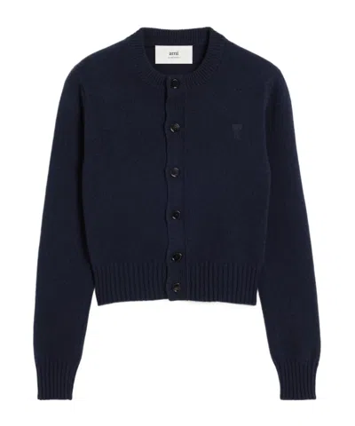 AMI ALEXANDRE MATTIUSSI AMI PARIS AMI DE COEUR LOGO EMBROIDERED KNIT CARDIGAN