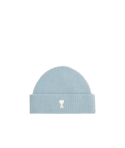 Ami Alexandre Mattiussi Ami Paris Ami De Coeur Logo Embroidered Knitted Beanie In Blue