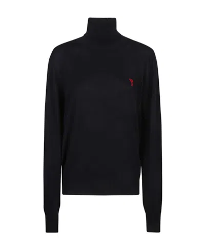 Ami Alexandre Mattiussi Ami Paris Ami De Coeur Midnight Blue Turtleneck In Black