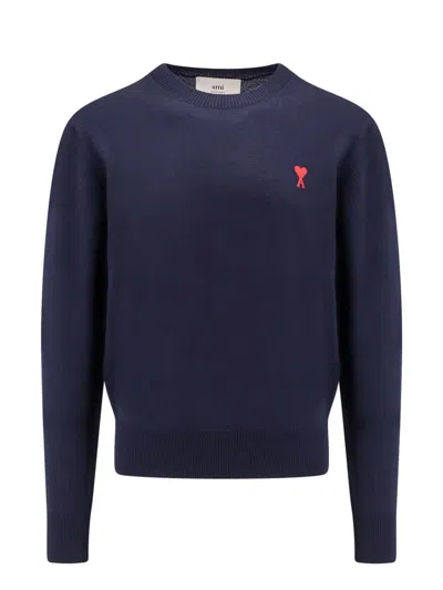 Ami Alexandre Mattiussi Ami Paris Ami De Coeur Logo Embroidered Knitted Jumper In Blue