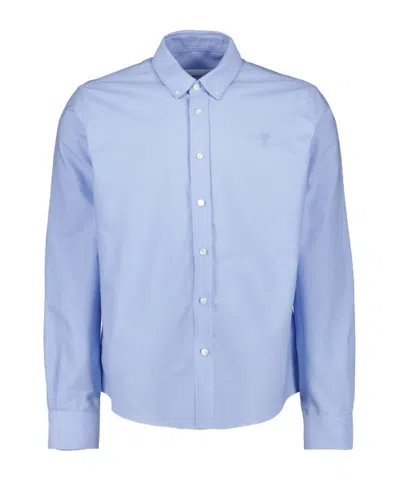 Ami Alexandre Mattiussi Ami Paris Ami De Coeur Logo Embroidered Long-sleeved Shirt In Blue