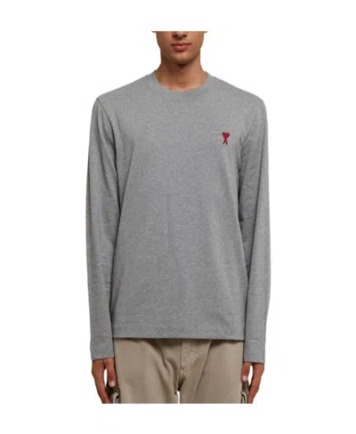 Ami Alexandre Mattiussi Ami Paris Ami De Coeur Logo Embroidered Long-sleeved T-shirt In Gray