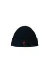 Ami Alexandre Mattiussi Ami Paris Ami De Coeur Logo Embroidered Ribbed-knitted Beanie In Black