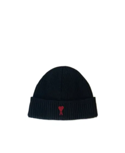 Ami Alexandre Mattiussi Ami Paris Ami De Coeur Logo Embroidered Ribbed-knitted Beanie In Black