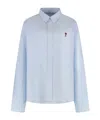 Ami Alexandre Mattiussi Long Sleeve Poplin Shirt With Rounded Hem In Blue