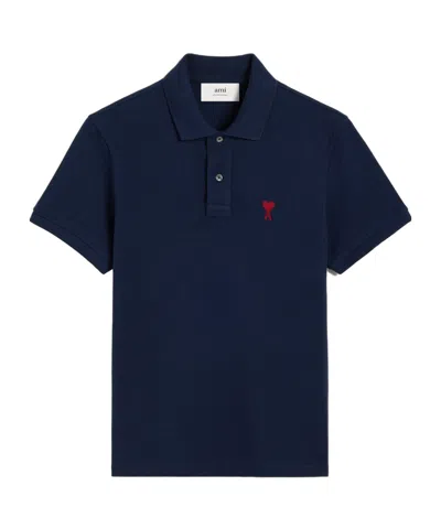 Ami Alexandre Mattiussi Ami Paris Ami Paris De Coeur Cotton Polo Shirt In Blue