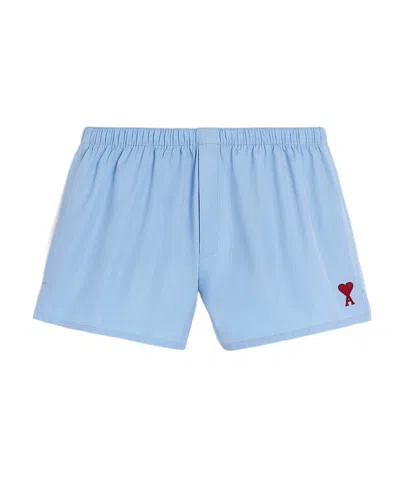 Ami Alexandre Mattiussi Ami Paris Ami De Coeur Logo Embroidered Swim Shorts In Sky Blue