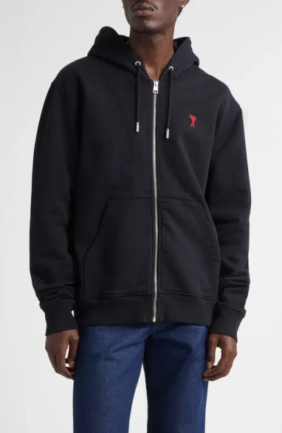 Ami Alexandre Mattiussi Ami Paris Ami De Coeur Logo Embroidered Zip Hoodie In Black