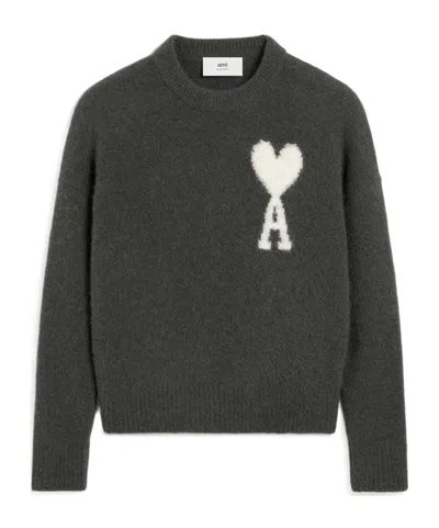 Ami Alexandre Mattiussi Ami Paris Ami De Coeur Logo Intarsia-knit Jumper In Green