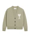 Ami Alexandre Mattiussi Ami Paris Ami De Coeur Wool Cardigan Sage Green In Green