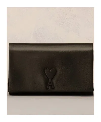 Ami Alexandre Mattiussi Ami Paris Ami De Coeur Logo Plaque Foldover Top Shoulder Bag In Black