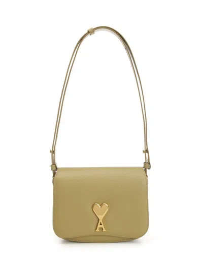 Ami Alexandre Mattiussi Ami Paris Ami De Coeur Logo Plaque Shoulder Bag In Beige