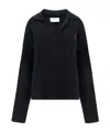 Ami Alexandre Mattiussi Ami Paris Ami De Coeur Long-sleeved Knitted Polo Shirt In Black