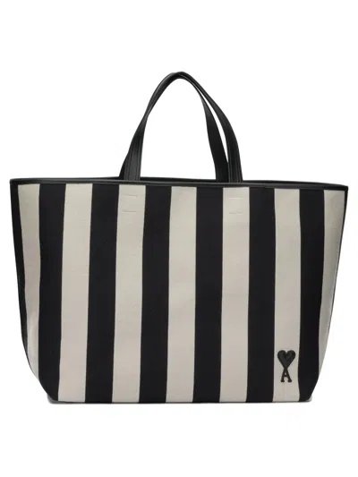 Ami Alexandre Mattiussi Ami Paris Ami De Coeur Medium Black Cotton Polyester Polyurethane Shoulder Bag In Multi