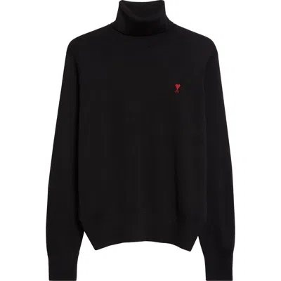 Ami Alexandre Mattiussi Ami Paris Ami De Coeur Merino Wool Turtleneck Sweater In Black