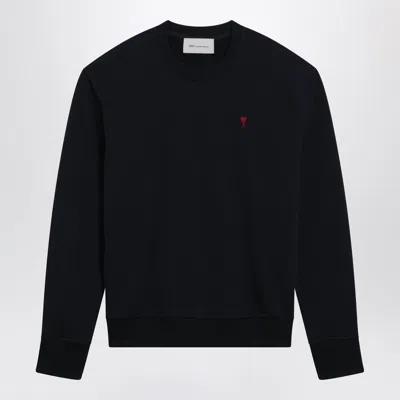 Ami Alexandre Mattiussi Ami Paris Mini Embroidered Heart Crewneck Sweatshirt With Ribbed Trims In Black