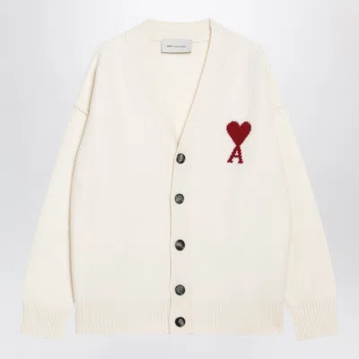 Ami Alexandre Mattiussi Ami Paris Ami De Coeur Mini White Wool Cardigan