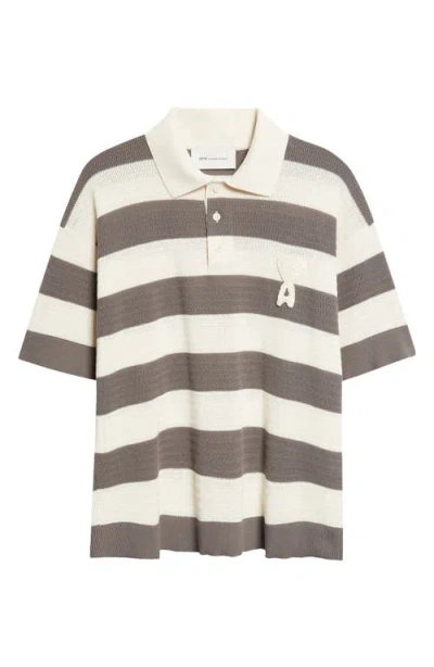 Ami Alexandre Mattiussi Ami Paris Ami De Coeur Monogram Stripe Openwork Cotton Polo In Multi