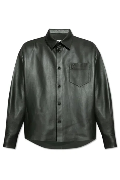 Ami Alexandre Mattiussi Ami Paris Ami De Coeur Motif Leather Overshirt In Green