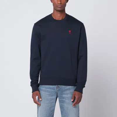 Ami Alexandre Mattiussi Merino Wool Sweater With Frontal Logo In Blue