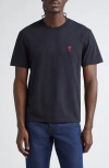 Ami Alexandre Mattiussi T-shirt In Cotone Biologico Con Ricamo Logo In Contrasto