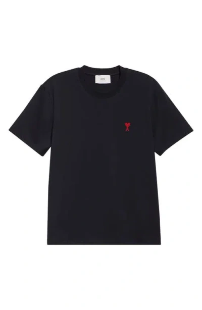 Ami Alexandre Mattiussi Logo-embroidered Organic Cotton-jersey T-shirt In Black
