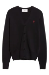 Ami Alexandre Mattiussi Ami Paris Ami De Coeur Patch Merino Wool Cardigan In Black