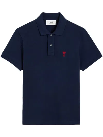 Ami Alexandre Mattiussi Ami Paris Ami De Coeur Piqué Polo Shirt In Bleu Nuit