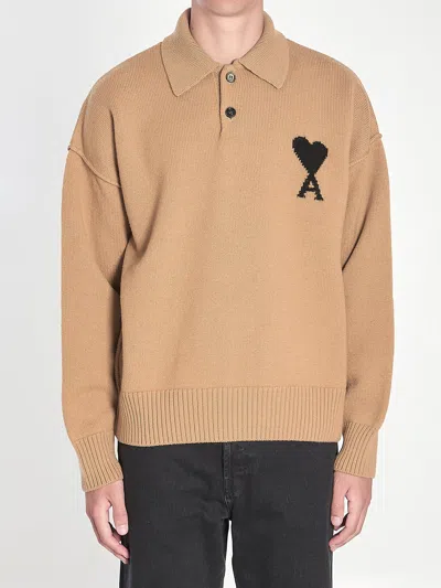 Ami Alexandre Mattiussi Ami Paris Ami De Coeur Polo In Brown