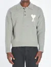 Ami Alexandre Mattiussi Ami Paris Polo Ami De Coeur With Embroidery In Gray
