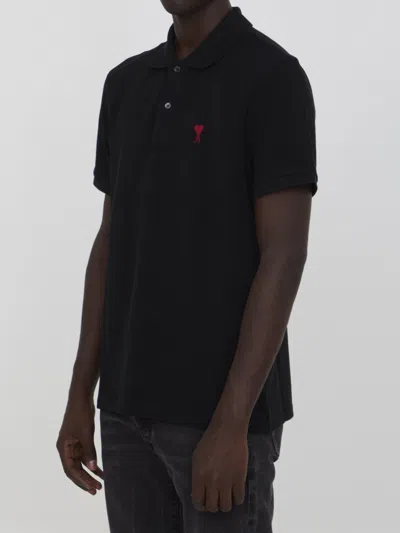 Ami Alexandre Mattiussi Ami Paris Ami De Coeur Polo Shirt In Black
