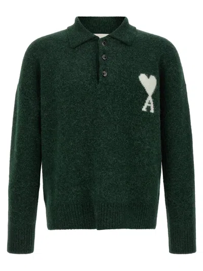 Ami Alexandre Mattiussi Ami De Coeur Long Sleeve Knit Polo In Animal Print