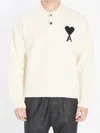 Ami Alexandre Mattiussi Ami De Caur Virgin Wool Polo Sweater In Neutral