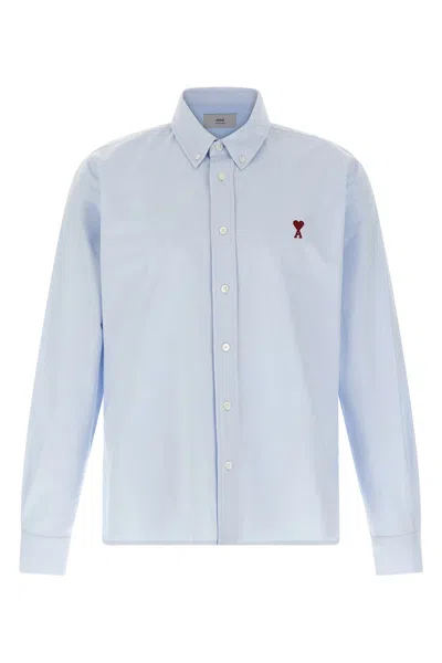 Ami Alexandre Mattiussi Adc Button-down Collar Logo-embroidered Striped Cotton Oxford Shirt In Blue